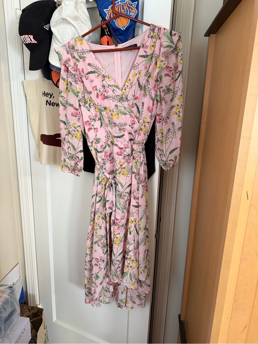 Tommy Hilfiger Pink Floral Wrap Midi Dress with Tie Waist